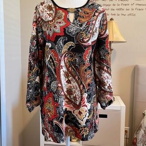 MELISSA PAIGE BLACK/ORANGE/BEIGE SWEATER TOP/TUNIC SIZE L